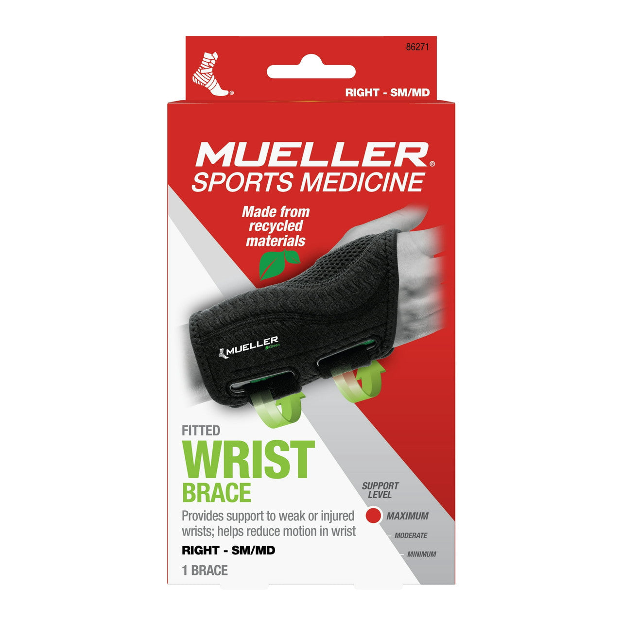 Mueller Green Fitted Wrist Brace Small or Medium, Right Black, 1 Ea